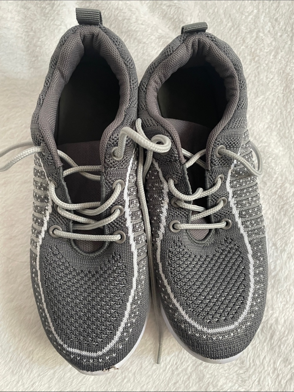 Kids Gray Knit Athletic Sneakers - Lightweight Comfort